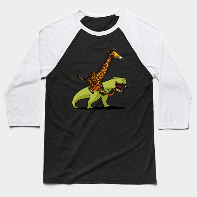 Giraffe Riding T-Rex Dinosaur Baseball T-Shirt by underheaven